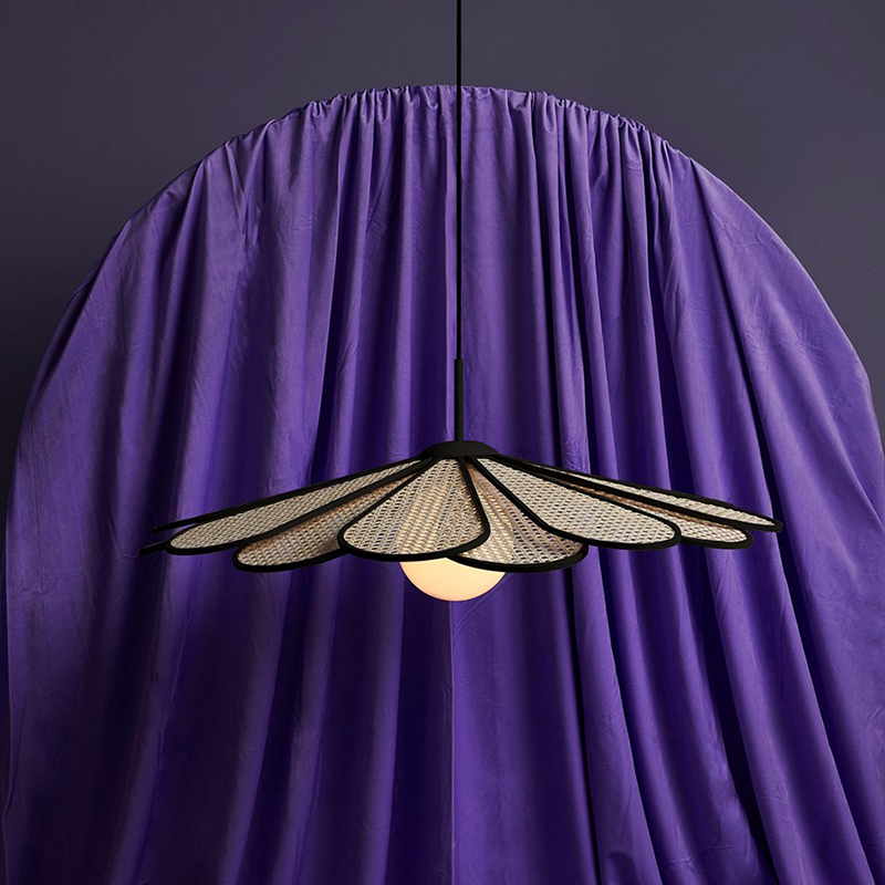 Wholesale Indoor Handmade Wicker Hanging Lamps Farmhouse Design Rattan Pendant Light Hat Shaped