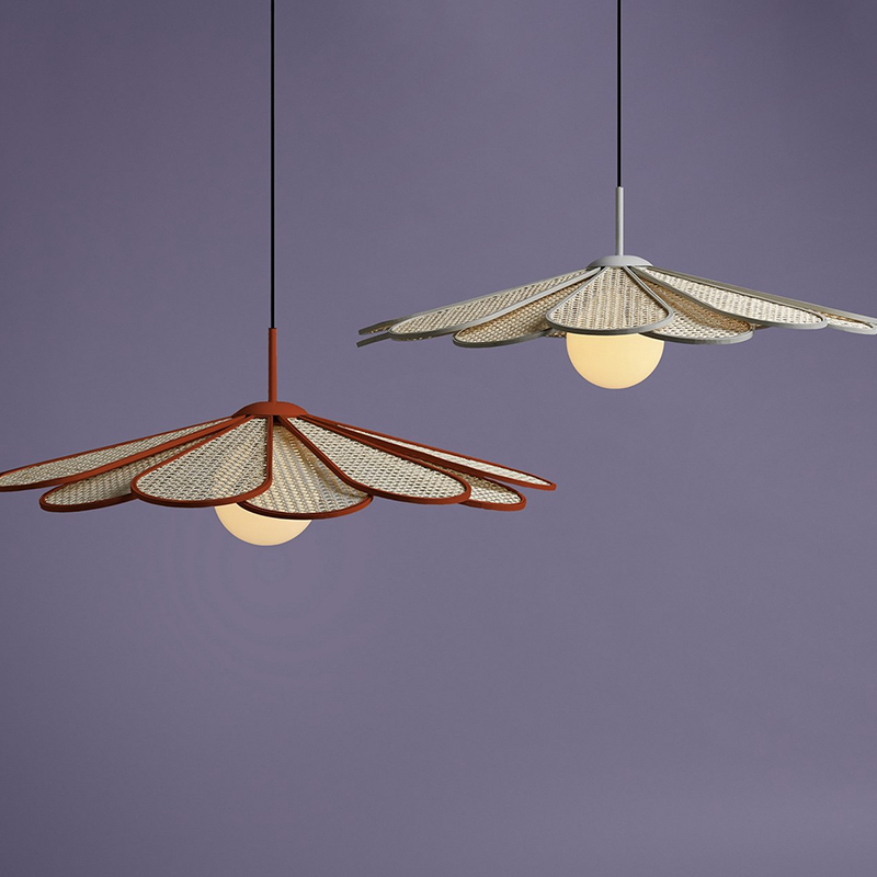 Wholesale Indoor Handmade Wicker Hanging Lamps Farmhouse Design Rattan Pendant Light Hat Shaped