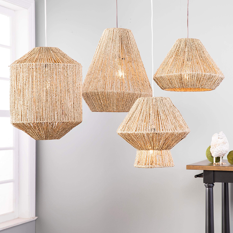 Wholesale Indoor Handmade Wicker Hanging Lamps Farmhouse Design Rattan Pendant Light Hat Shaped