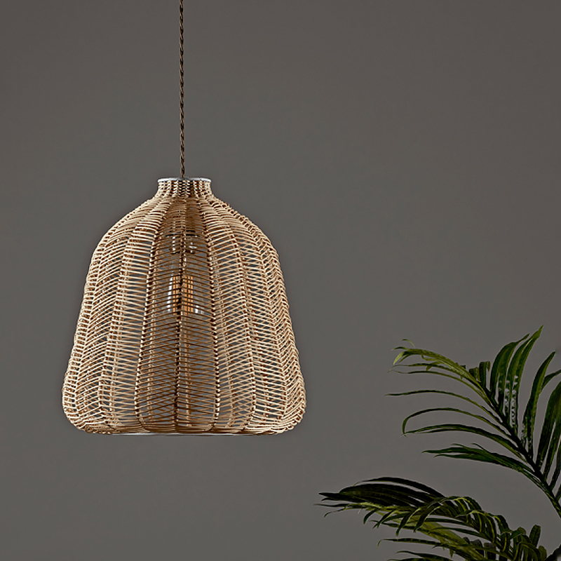 Wholesale Indoor Handmade Wicker Hanging Lamps Farmhouse Design Rattan Pendant Light Hat Shaped