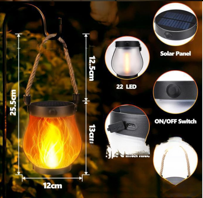 Shingel IP65 Waterproof USB Rechargeable Outdoor Multi-Functio<i></i>nal LED Lighting Flame Light Jute Hanging for Courtyard Decoration