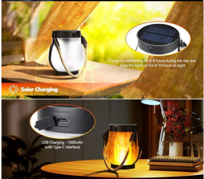 Shingel IP65 Waterproof USB Rechargeable Outdoor Multi-Functio<i></i>nal LED Lighting Flame Light Jute Hanging for Courtyard Decoration