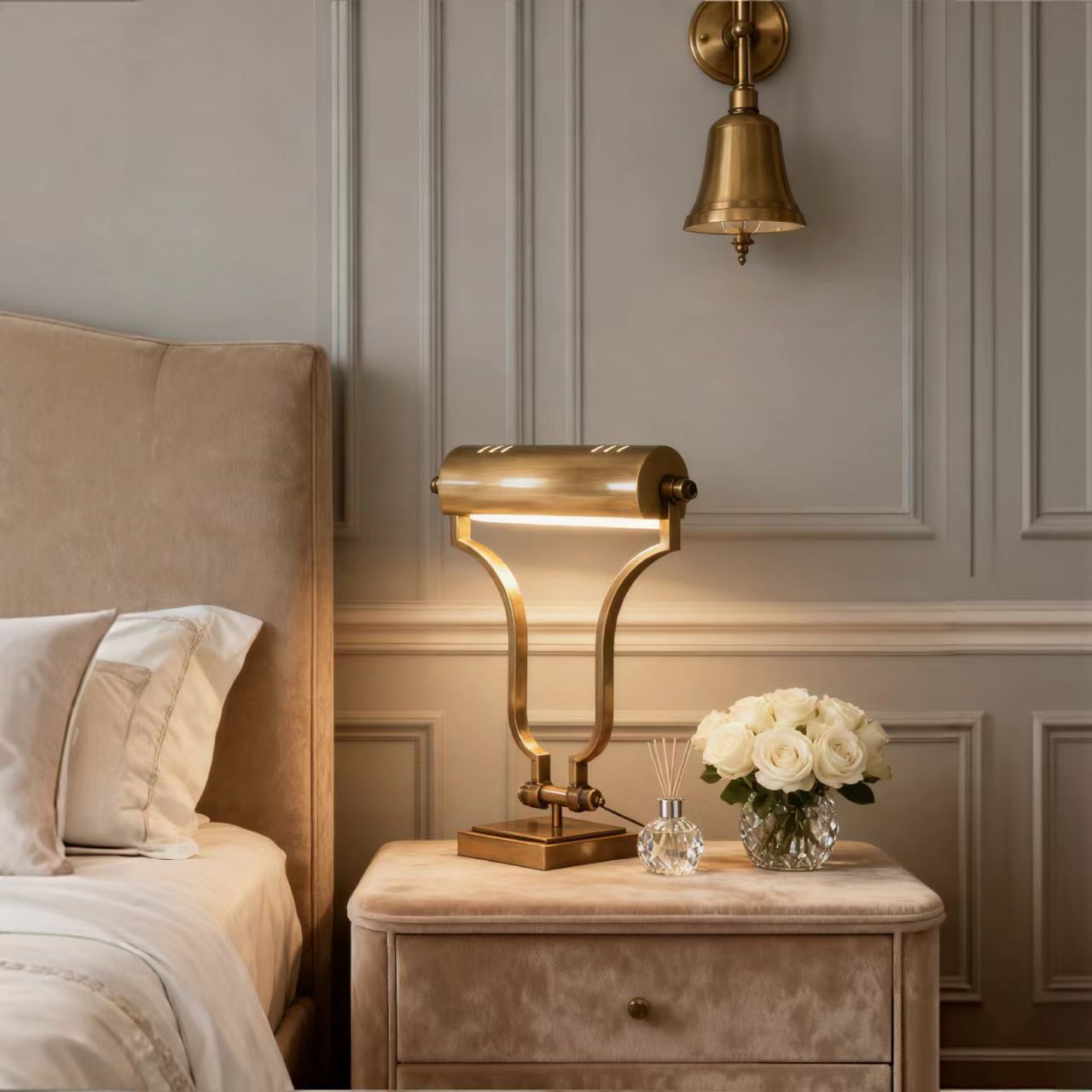 Traditional Vintage Brass 14" LED Piano Banker Gold Brass Table Lamp RTS620picture2