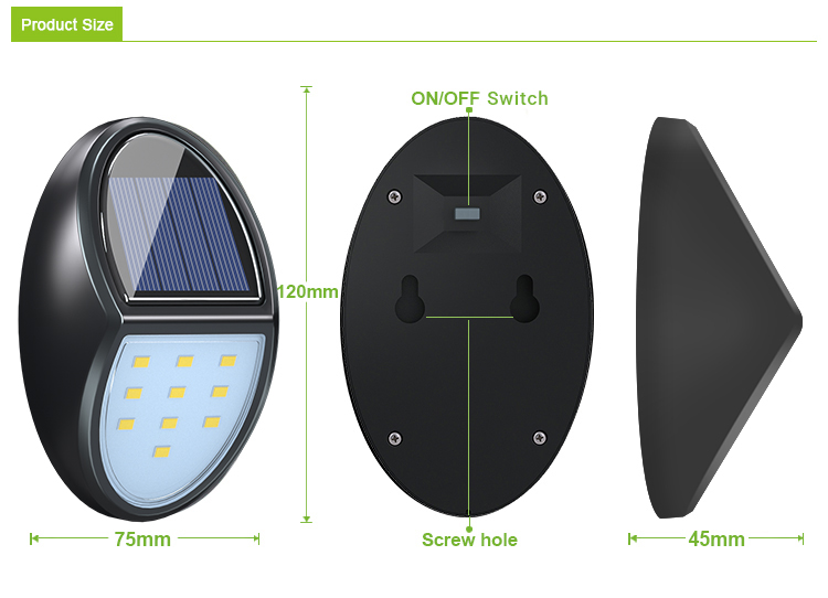 IP65 ABS Black Fence Patio Garden Lamps Waterproof Solar Security Wall Light SWL2370picture3