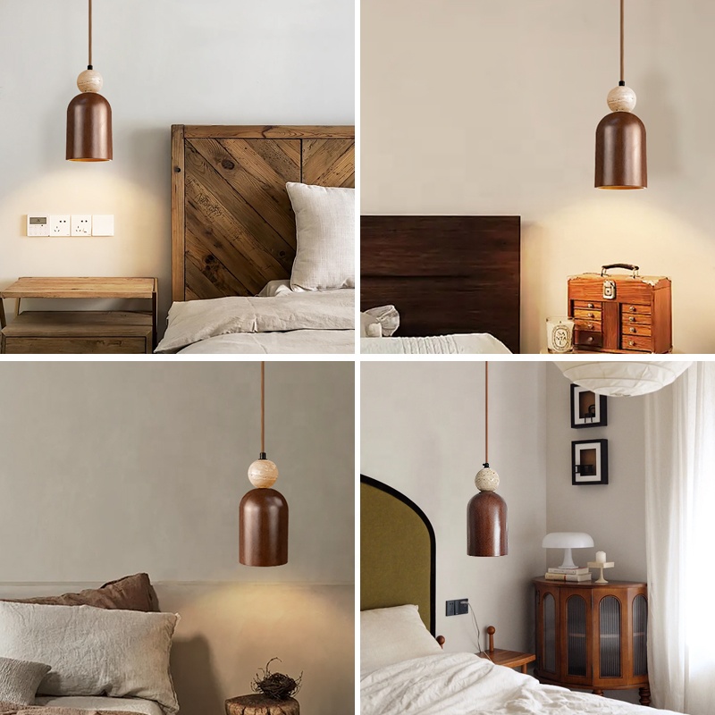 Japanese Wabi Sabi Cavity-Stone Bedroom Chandelier Wood Pendant Light JPS290picture4