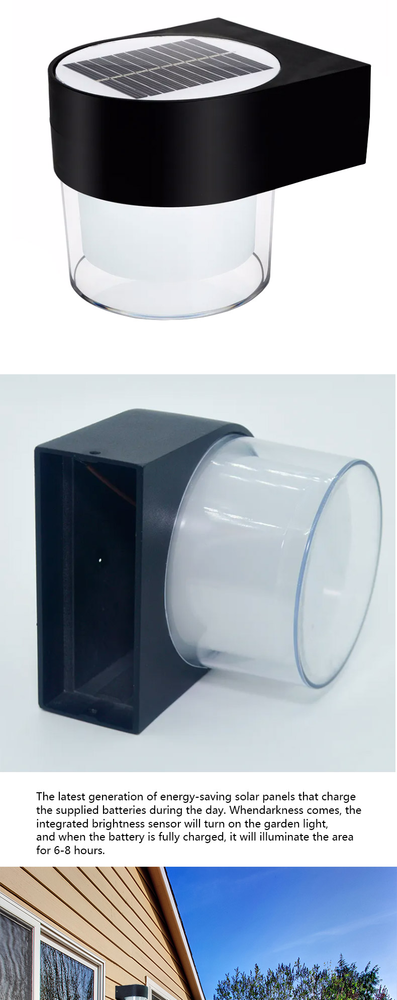 Solar Wall Sco<i></i>nce Light Fixture Wall Mount Housing Ip66 Sensing Automation Solar Outdoor Led Warm Light Waterproof