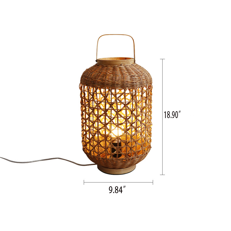 Chinese Retro Rattan Cylinder Lantern Table Lamp CNS320picture2
