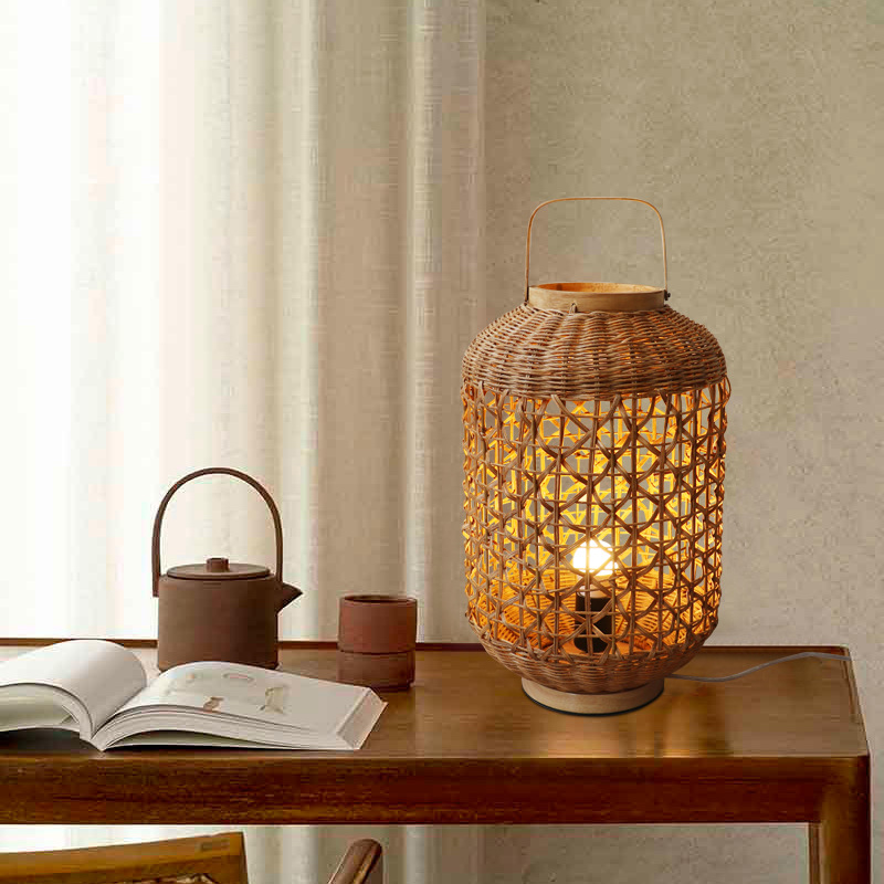 Chinese Retro Rattan Cylinder Lantern Table Lamp CNS320picture5