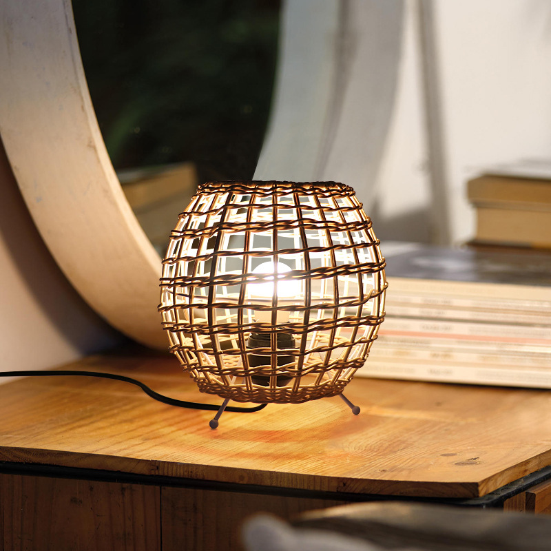 Retro Simple Rattan Ball Desk Lamp American Hand-woven Rattan Table Lamp RTS520picture4