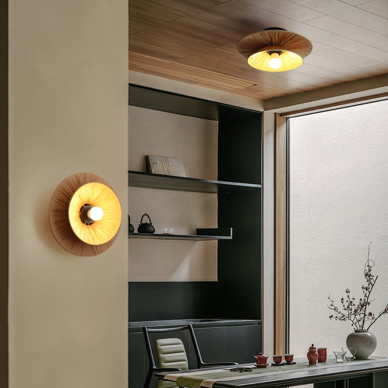 Japanese Handmade Raffia Wall Lamp Wabi Sabi Raffia Decorative JPS240picture5
