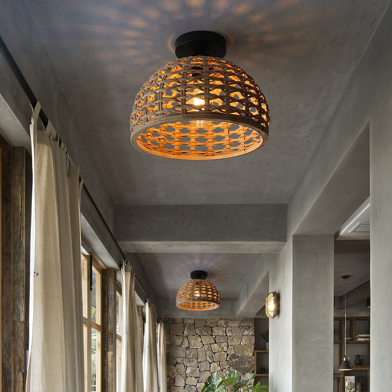 Japanese Rattan Semi Flush Mount Ceiling Light JPS230picture4