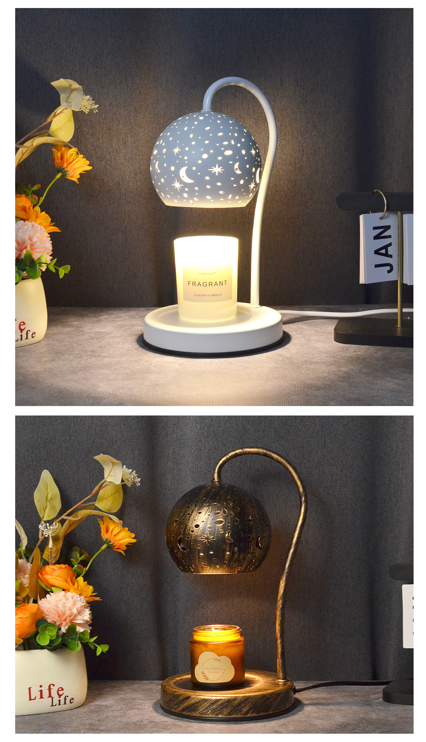 Mother<i></i>'s Day Farmhouse-Style Table Lamp with Top-Down Fragrance Wax Warmer Iron Body AC Power Energy Saving Light Source