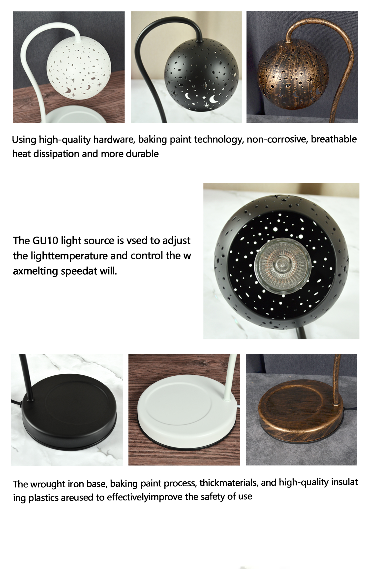 Mother<i></i>'s Day Farmhouse-Style Table Lamp with Top-Down Fragrance Wax Warmer Iron Body AC Power Energy Saving Light Source