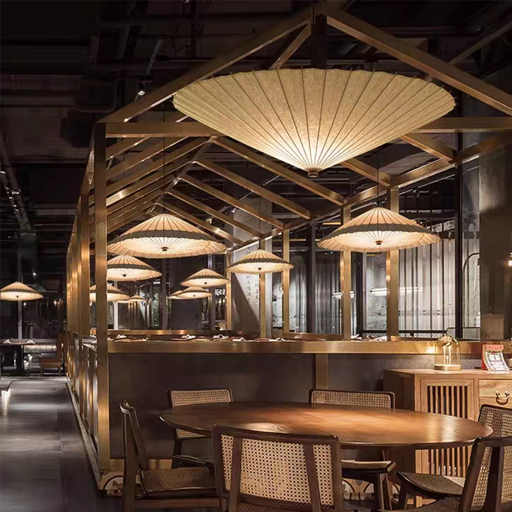 LED Entryway Hanging Fixture Hand-Dyed Fabric Cage Rattan Pendant Lamp CNS250picture3