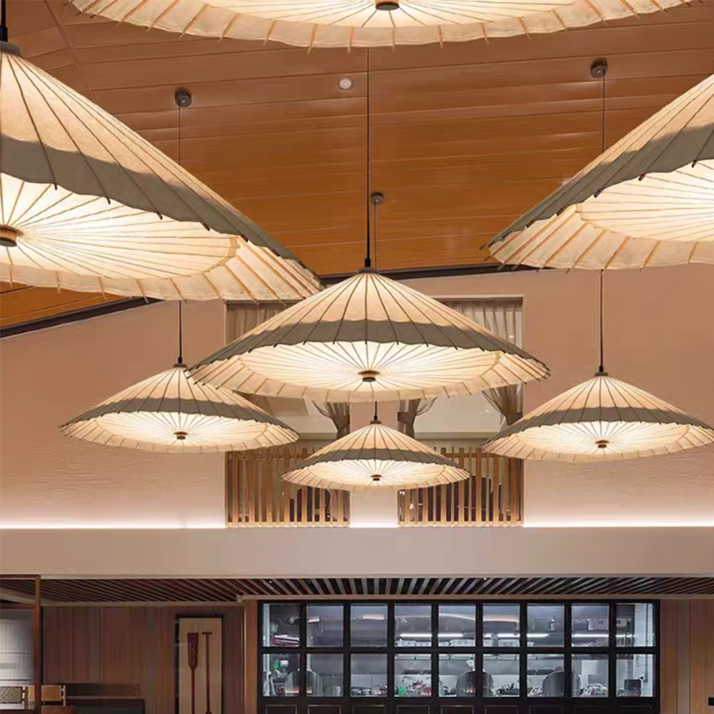 LED Entryway Hanging Fixture Hand-Dyed Fabric Cage Rattan Pendant Lamp CNS250picture4