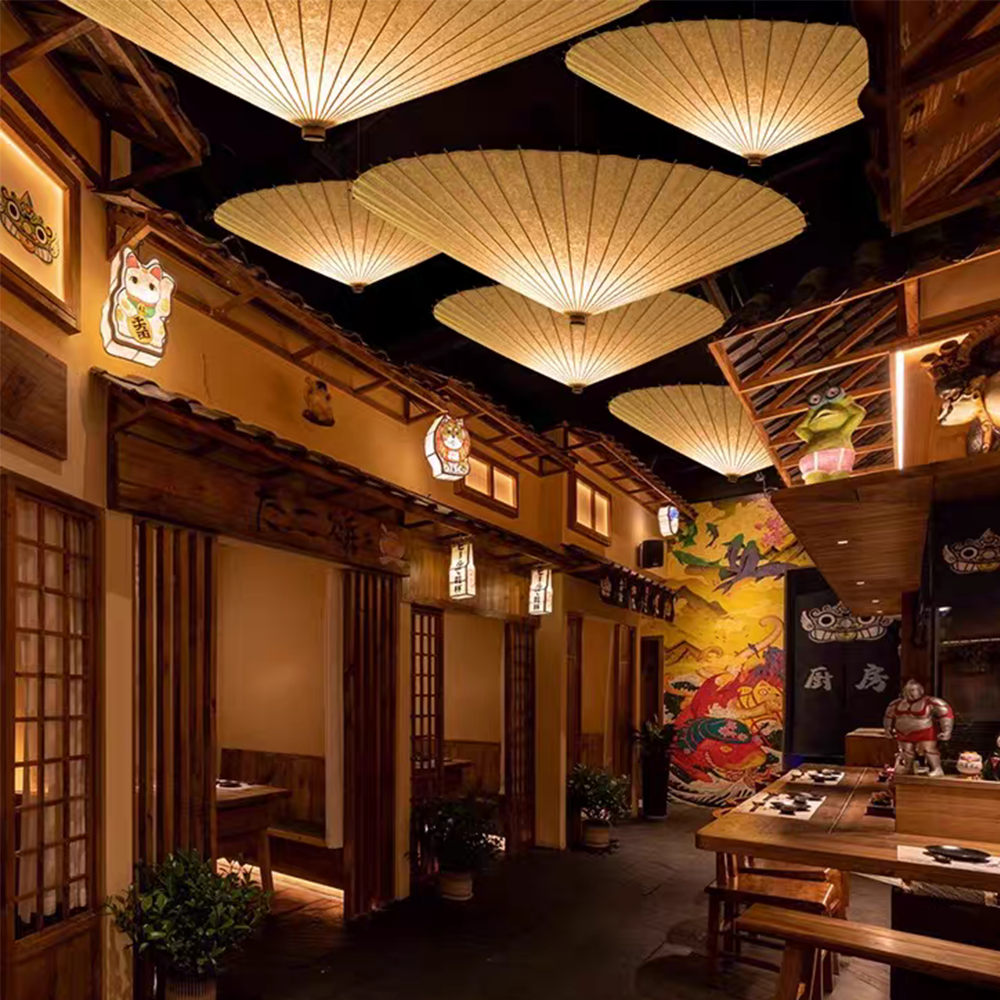 LED Entryway Hanging Fixture Hand-Dyed Fabric Cage Rattan Pendant Lamp CNS250picture5