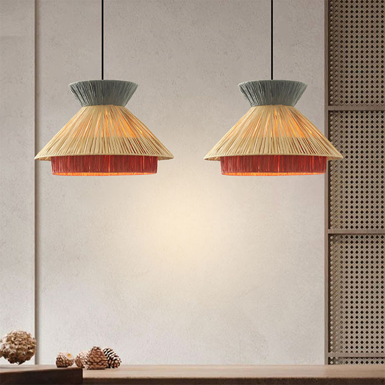 Chinese Retro Wabi Sabi Bamboo Rattan LED Chandelier Pendant Light CNS220picture2