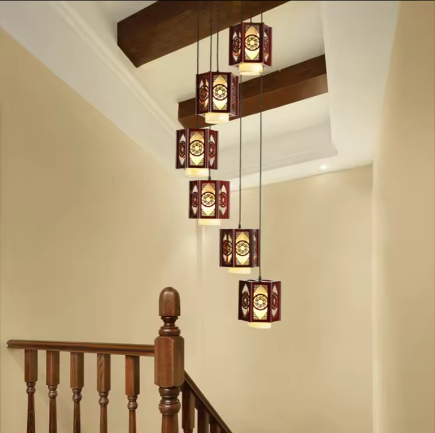 Chinese Style Staircase Long Vintage Hanging Lantern Chandelier CNS200picture2