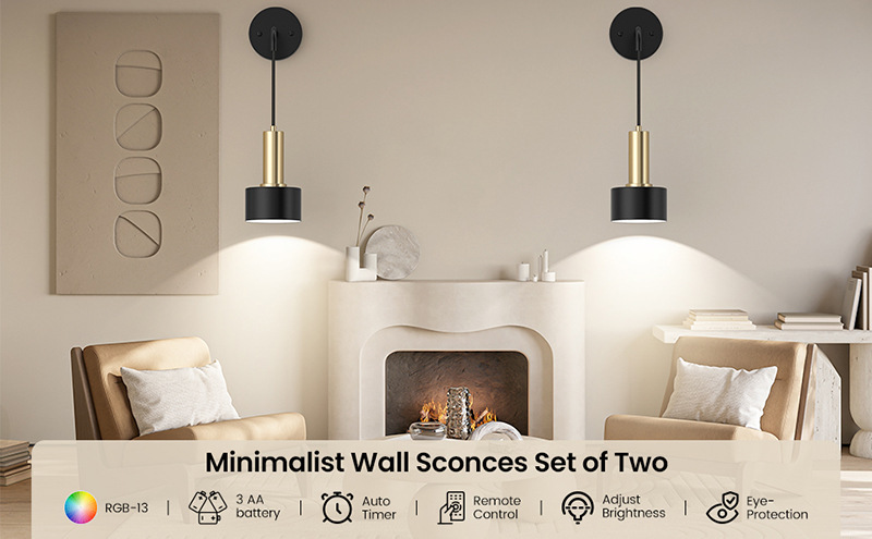 RGB LED Rechargeable Battery-Powered Wall Lamp Remote Co<i></i>ntrol Dimmable Iron Body for Living Room Use Designed for Amazon