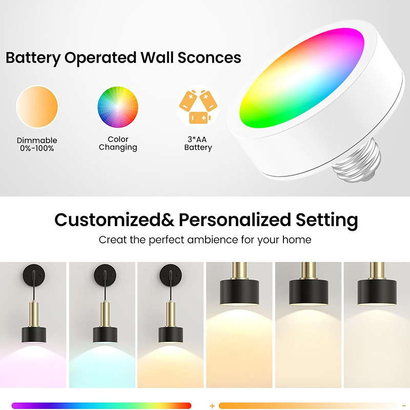 RGB LED Rechargeable Battery-Powered Wall Lamp Remote Co<i></i>ntrol Dimmable Iron Body for Living Room Use Designed for Amazon