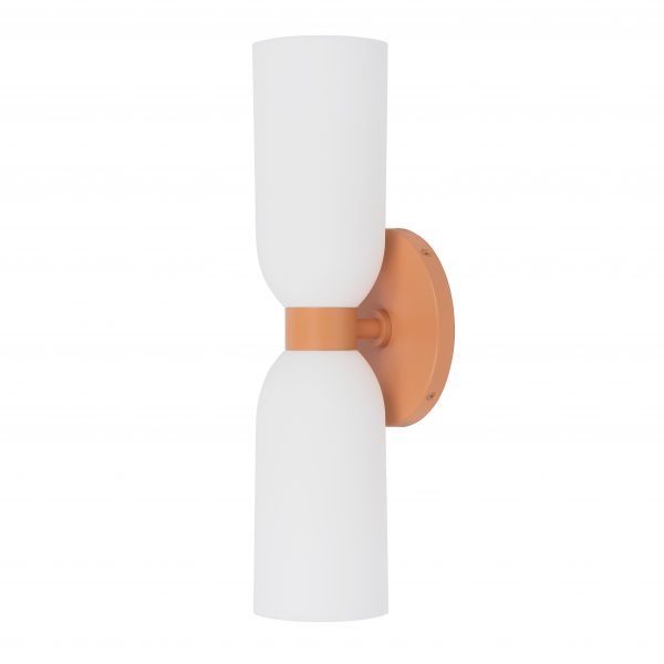 So<i></i>nesta ES Suites Wall Sco<i></i>nce a Outgoing Orange Finish with the me<i></i>tal and White Acrylic Shades