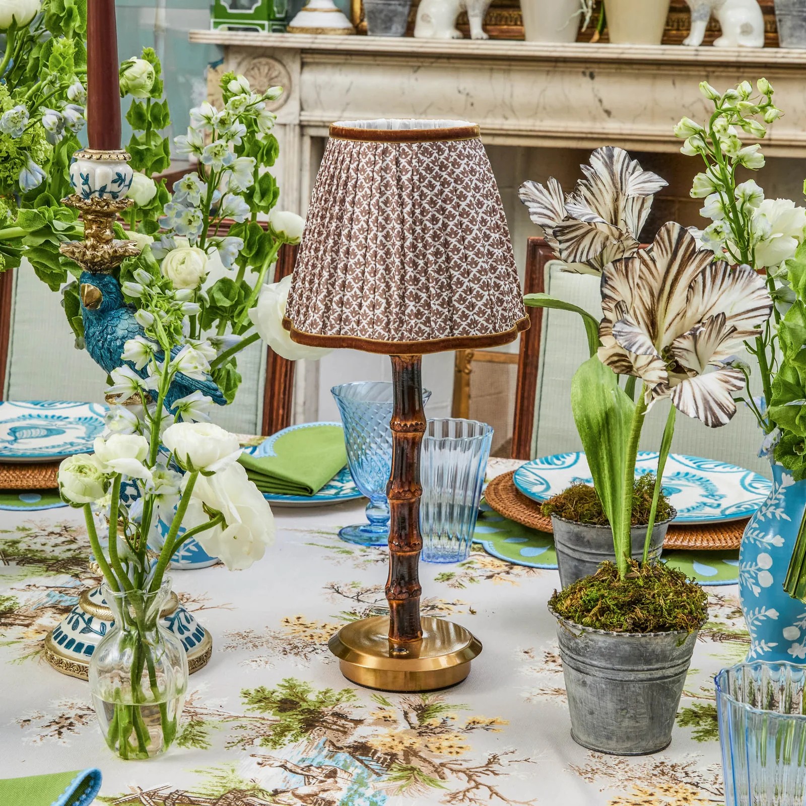 Bamboo Jointed Table Lamp Remote Co<i></i>ntrol Capable Cordless Lamp Rechargeable Battery Fabric Shade Wireless Charging Table Lamp