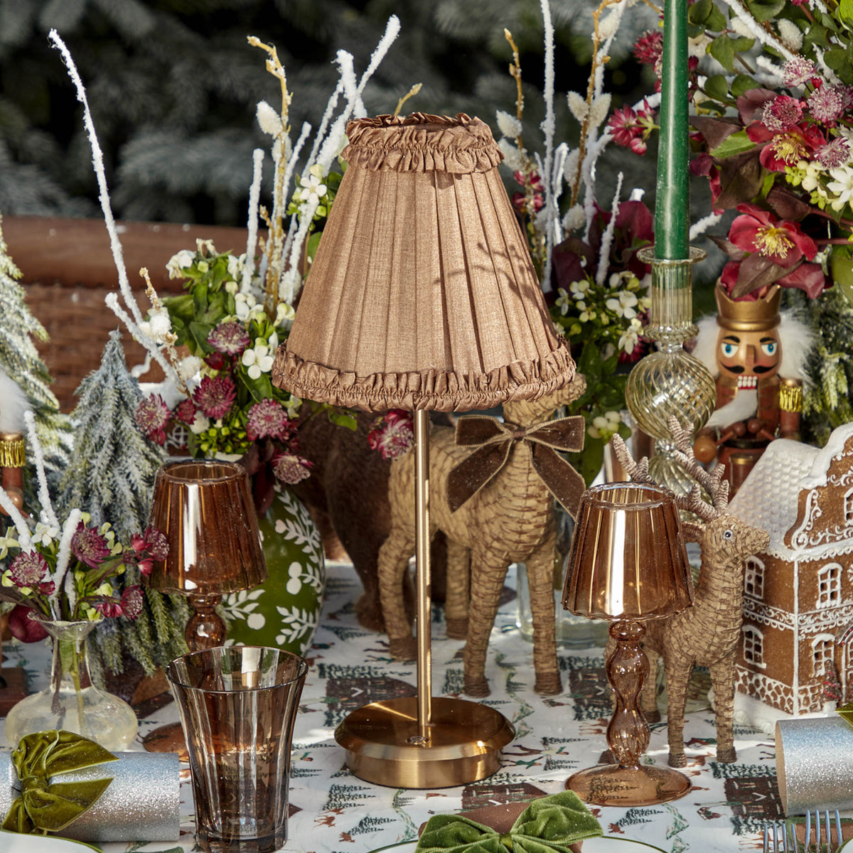 Decorative Lamp Rechargeable Desk Lamp with Replaceable Fabric Lampshade, Golden Copper LED Lamp, Battery TableLamp