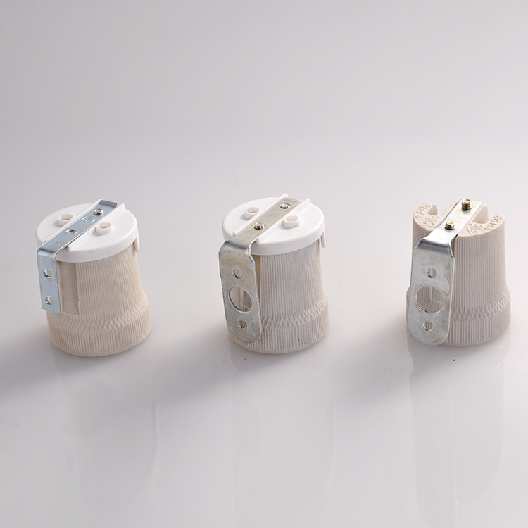 E27 Screw Style Vintage White Ceramic/Porcelain Bulb Holder with Bracket for Indoor/Outdoor Use AC 220V