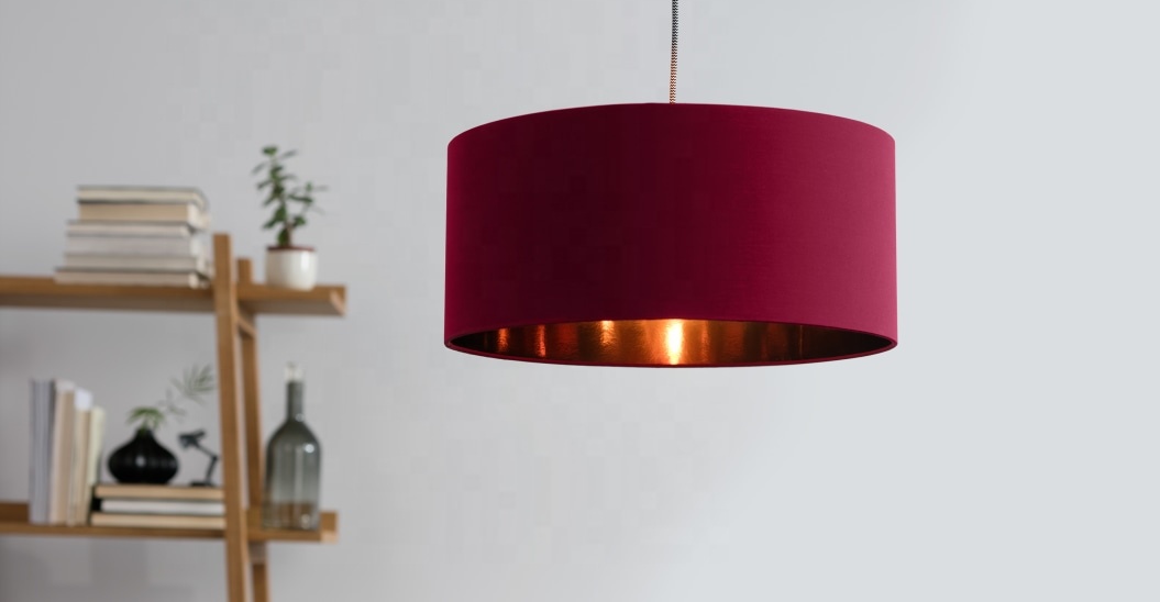 Wine Red Velvet Brushed Copper Drum Lampshade LCS890picture3