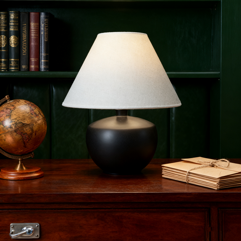 Black Ceramic Base Light Gray Linen Tapered Lampshade LCS840picture5