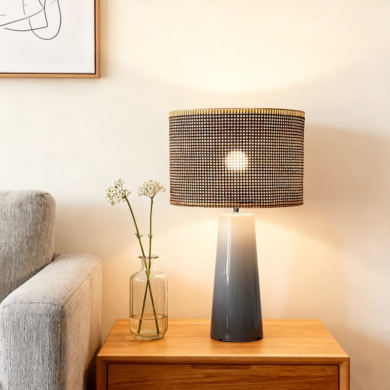 Ceramic Base Bedroom Living Room Decor Rattan Drum Lampshade LCS820picture6