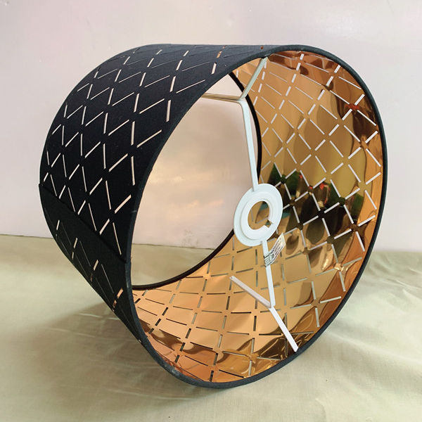 Modern Luxury Design Black Laser-Cut Pattern Gold Drum Lampshade LCS810picture4