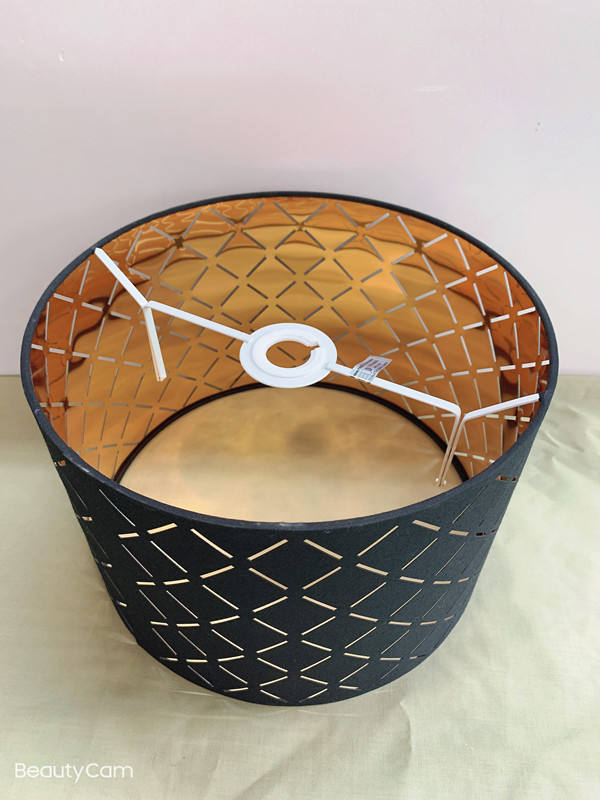 Modern Luxury Design Black Laser-Cut Pattern Gold Drum Lampshade LCS810picture5