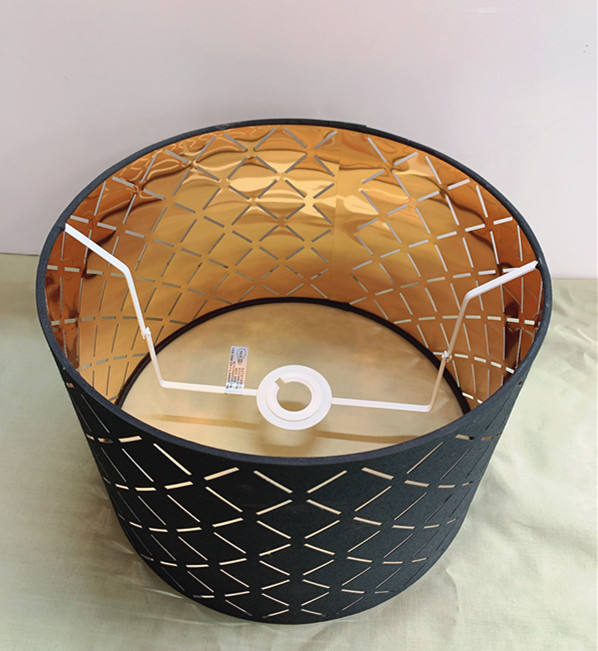 Modern Luxury Design Black Laser-Cut Pattern Gold Drum Lampshade LCS810picture6