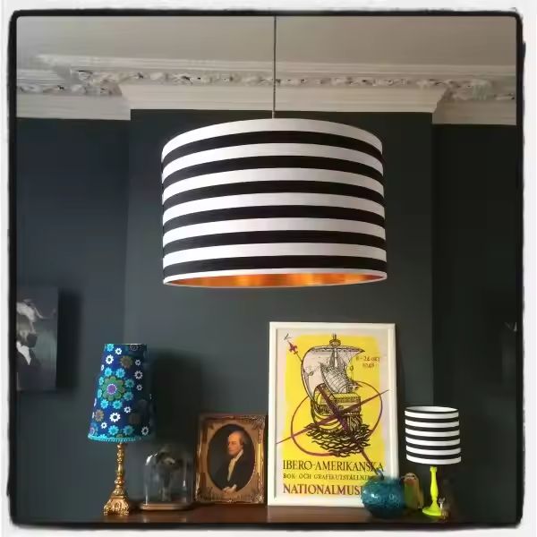 Black - White Striped Fabric Pendant Shade Hanging Lamp Shade LCS720picture2