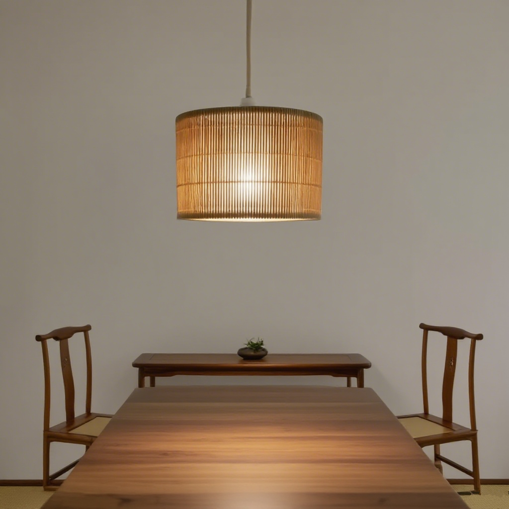 Modern Fashion Aesthetic Yellow Stripe Drum Bamboo Lampshade Table Lamp BBR330picture3