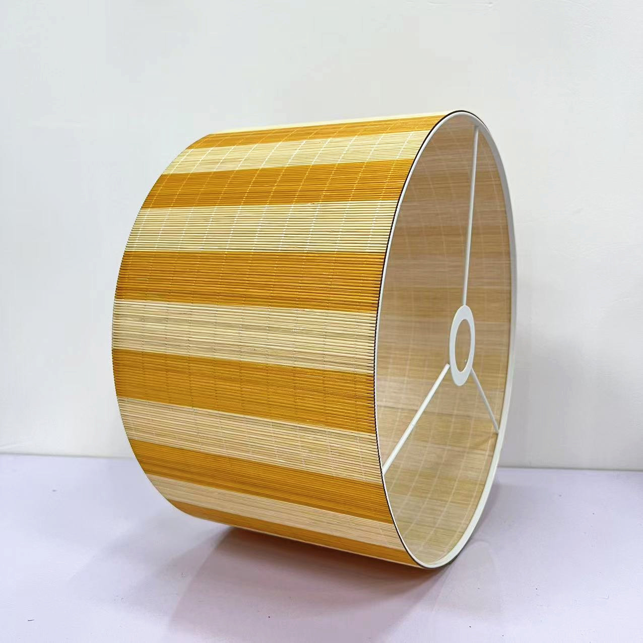 Modern Fashion Aesthetic Yellow Stripe Drum Bamboo Lampshade Table Lamp BBR330picture5