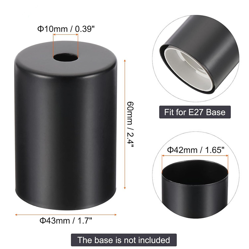Black me<i></i>tal Screw Decorative Lighting Accessories E27 Lamp Socket 43mm*60mm Lamp ba<i></i>ses Holder Covers Sleeves for Pendant Lamp