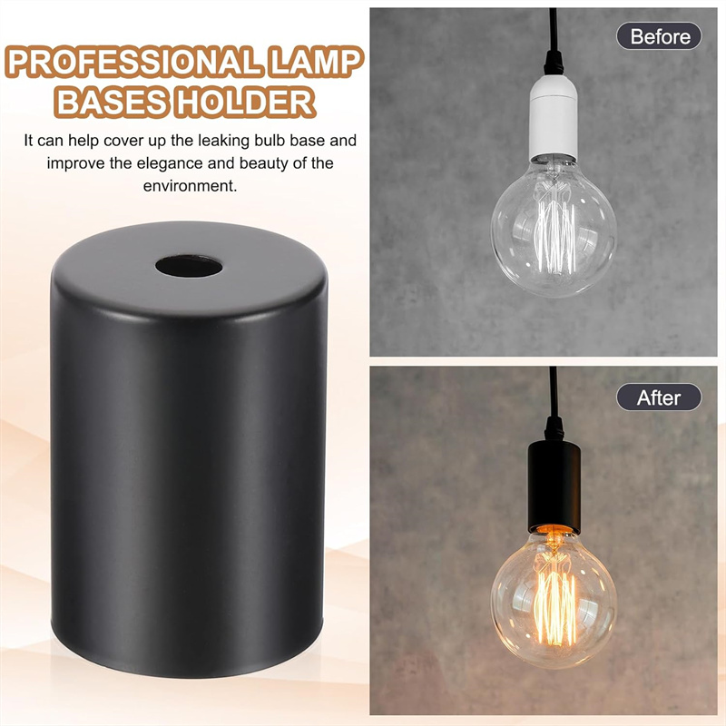 Black me<i></i>tal Screw Decorative Lighting Accessories E27 Lamp Socket 43mm*60mm Lamp ba<i></i>ses Holder Covers Sleeves for Pendant Lamp