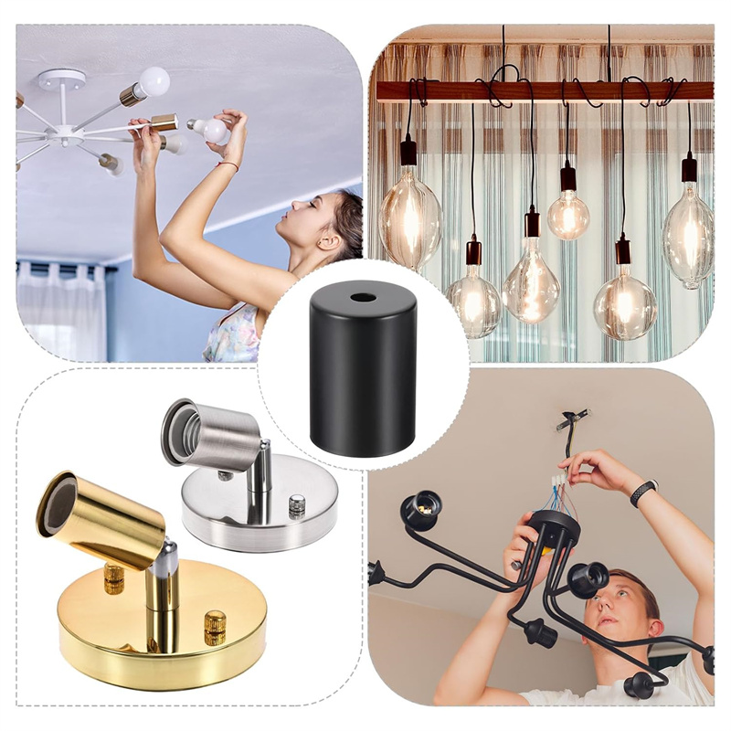 Black me<i></i>tal Screw Decorative Lighting Accessories E27 Lamp Socket 43mm*60mm Lamp ba<i></i>ses Holder Covers Sleeves for Pendant Lamp