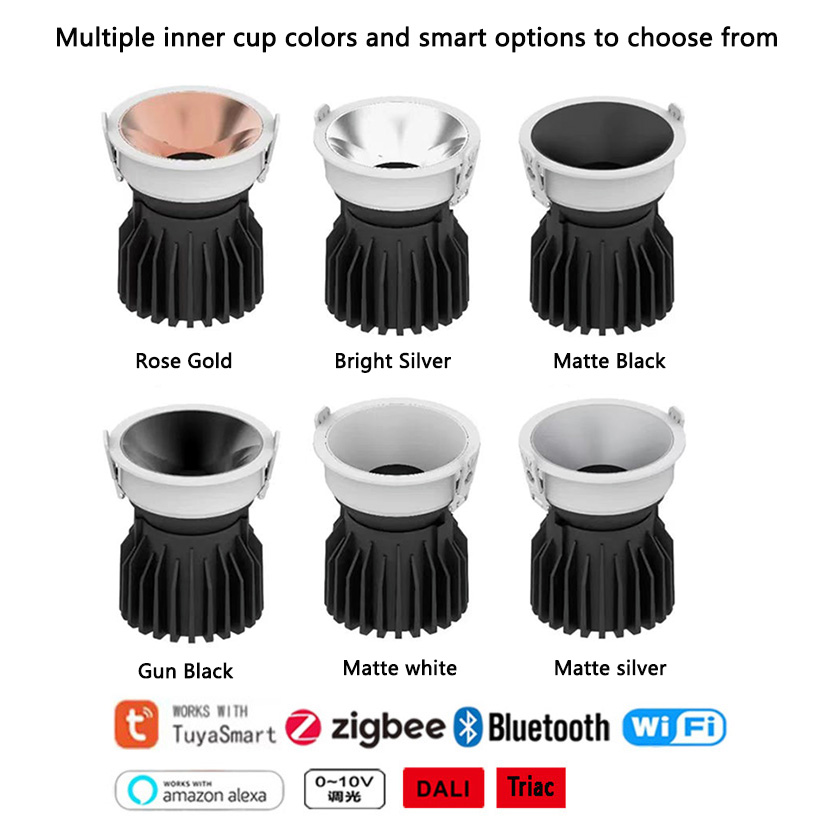 Dimmable 0-10V DALI Triac Aluminum Ceiling Anti-Glare Recessed LED Downlight DL2410picture2