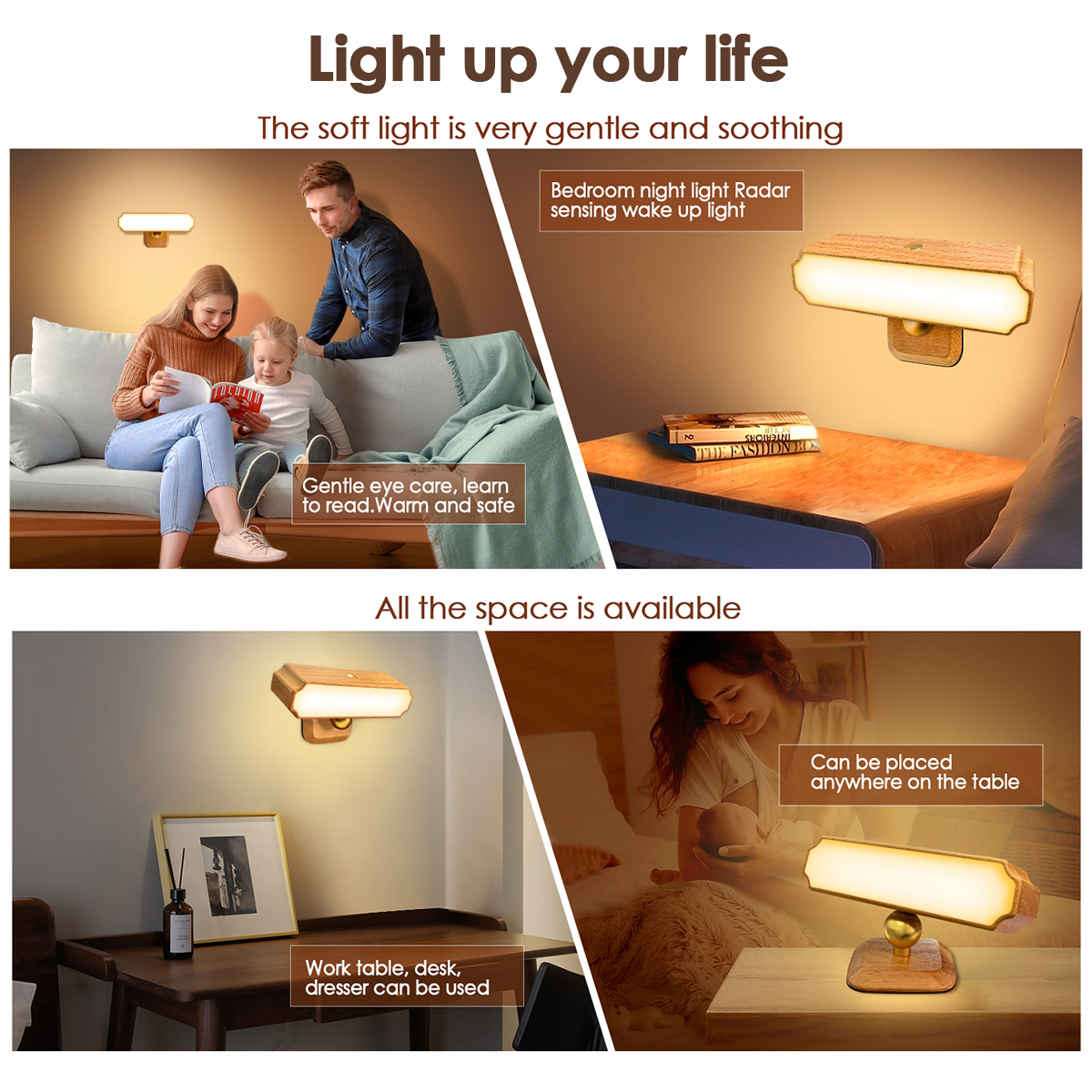 Solid Wood Magnetic Induction Light Home Warm Night Light NL400picture6