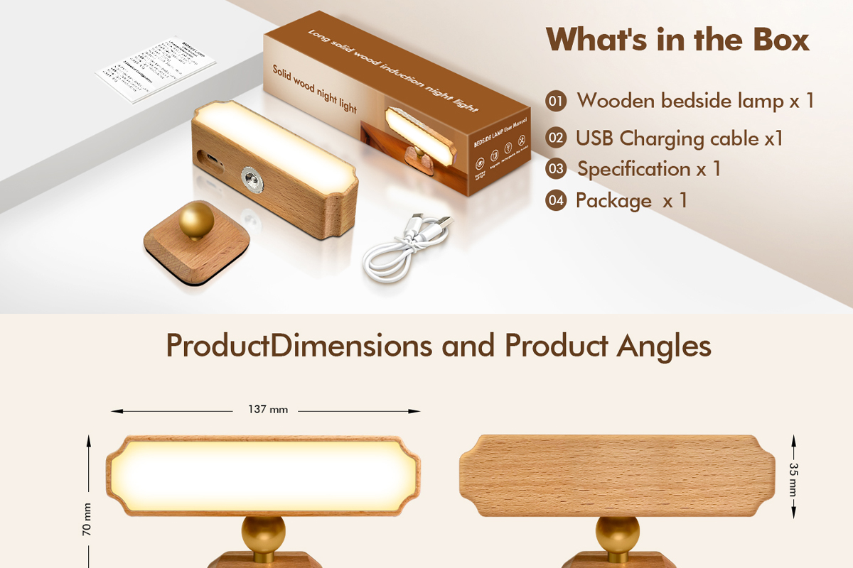 Solid Wood Magnetic Induction Light Home Warm Night Light Simple Corridor Wall Lamp Bedside Small Desktop Decorative Lighting