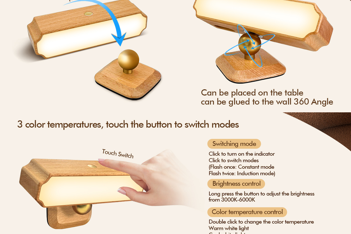 Solid Wood Magnetic Induction Light Home Warm Night Light Simple Corridor Wall Lamp Bedside Small Desktop Decorative Lighting