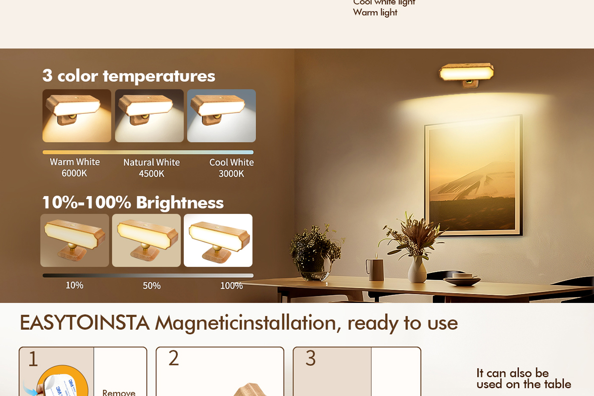 Solid Wood Magnetic Induction Light Home Warm Night Light Simple Corridor Wall Lamp Bedside Small Desktop Decorative Lighting