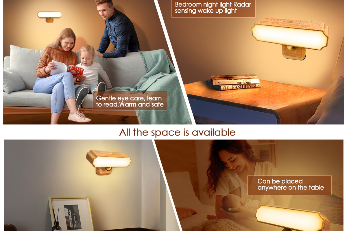Solid Wood Magnetic Induction Light Home Warm Night Light Simple Corridor Wall Lamp Bedside Small Desktop Decorative Lighting
