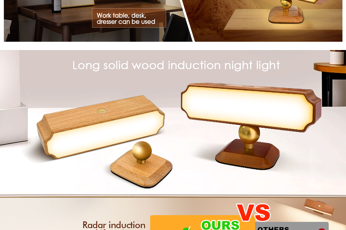 Solid Wood Magnetic Induction Light Home Warm Night Light Simple Corridor Wall Lamp Bedside Small Desktop Decorative Lighting