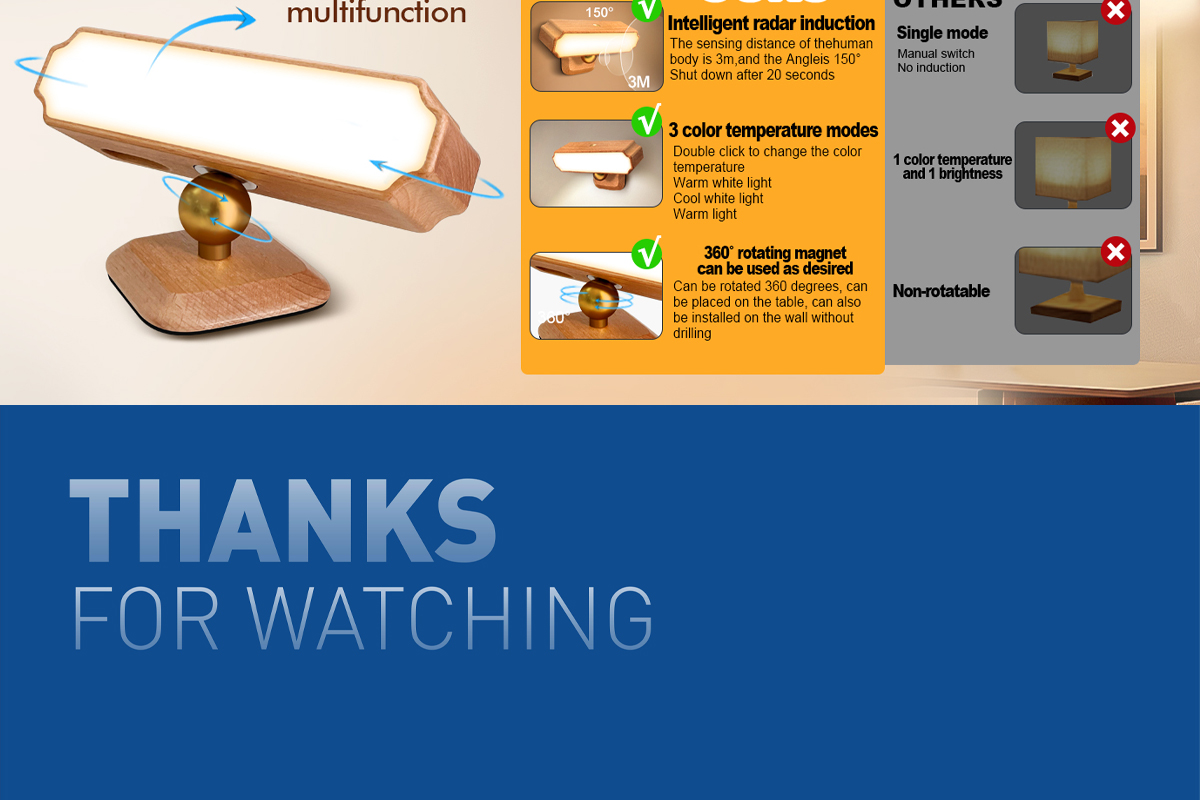 Solid Wood Magnetic Induction Light Home Warm Night Light Simple Corridor Wall Lamp Bedside Small Desktop Decorative Lighting