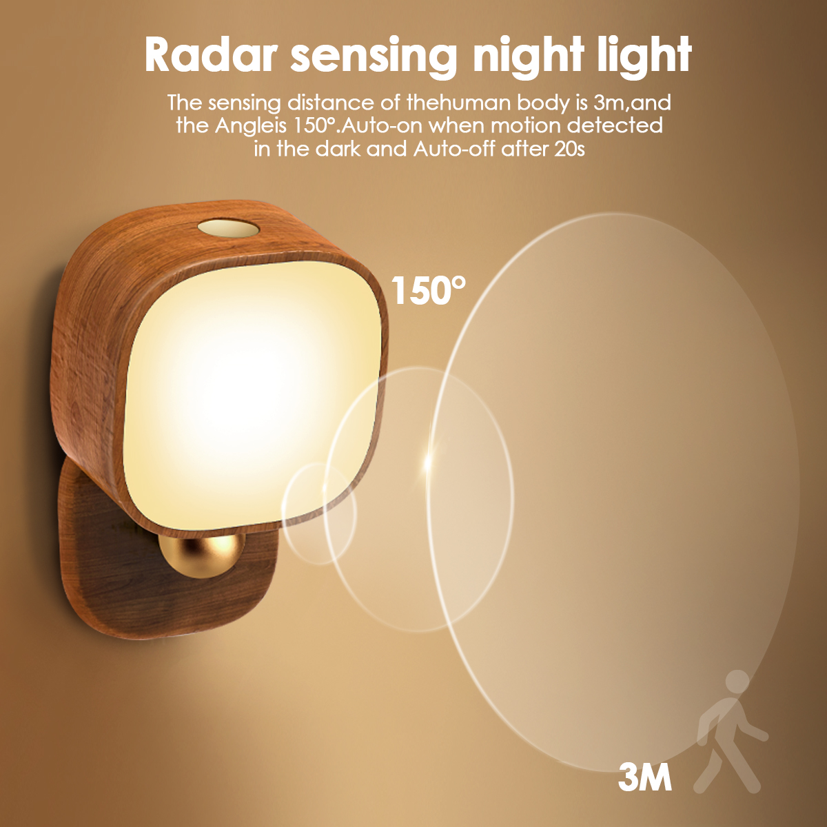 Smart USB Charging radar Sensing Corridor Solid Wood Night Light NL390picture6