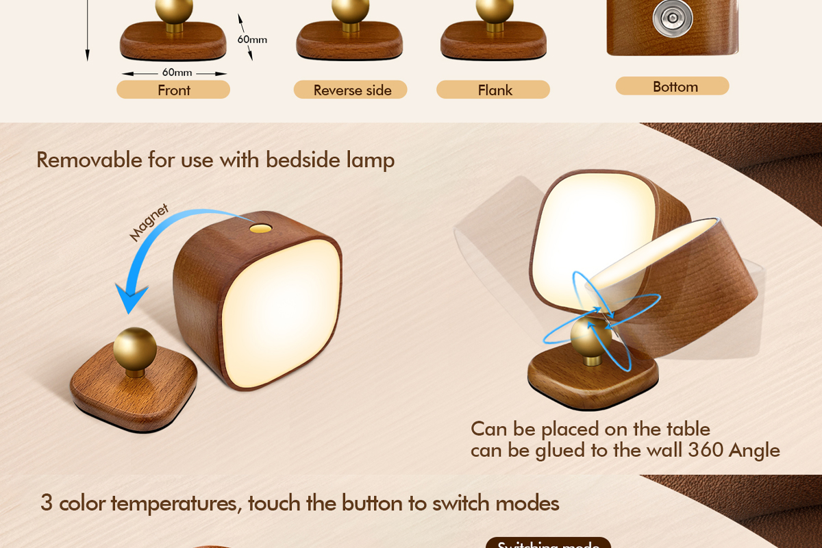 Smart USB Charging Solid Wood Night Light radar Sensing Corridor Light Co<i></i>nvenient Magnetic LED Bedside Light Decoration